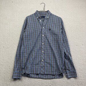 Fred Perry Button Down Shirt Mens S Blue Plaid Striped Oxford Woven Cotton
